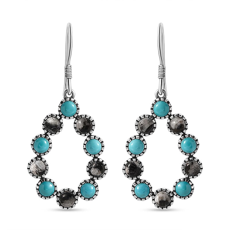 D'Joy Artisan Crafted Sleeping Beauty Turquoise and White Buffalo 6.40 ctw Fancy Earrings in Sterling Silver