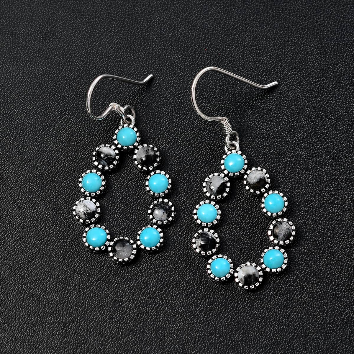 Artisan Crafted Sleeping Beauty Turquoise and White Buffalo 6.40 ctw Fancy Earrings in Sterling Silver image number 1