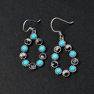 D'Joy Artisan Crafted Sleeping Beauty Turquoise and White Buffalo 6.40 ctw Fancy Earrings in Sterling Silver