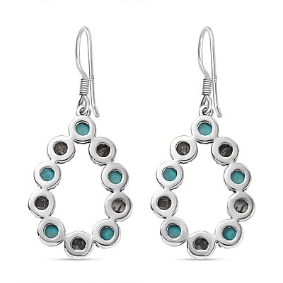 D'Joy Artisan Crafted Sleeping Beauty Turquoise and White Buffalo 6.40 ctw Fancy Earrings in Sterling Silver