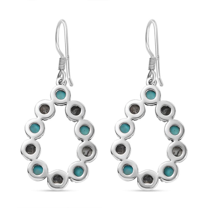D'Joy Artisan Crafted Sleeping Beauty Turquoise and White Buffalo 6.40 ctw Fancy Earrings in Sterling Silver
