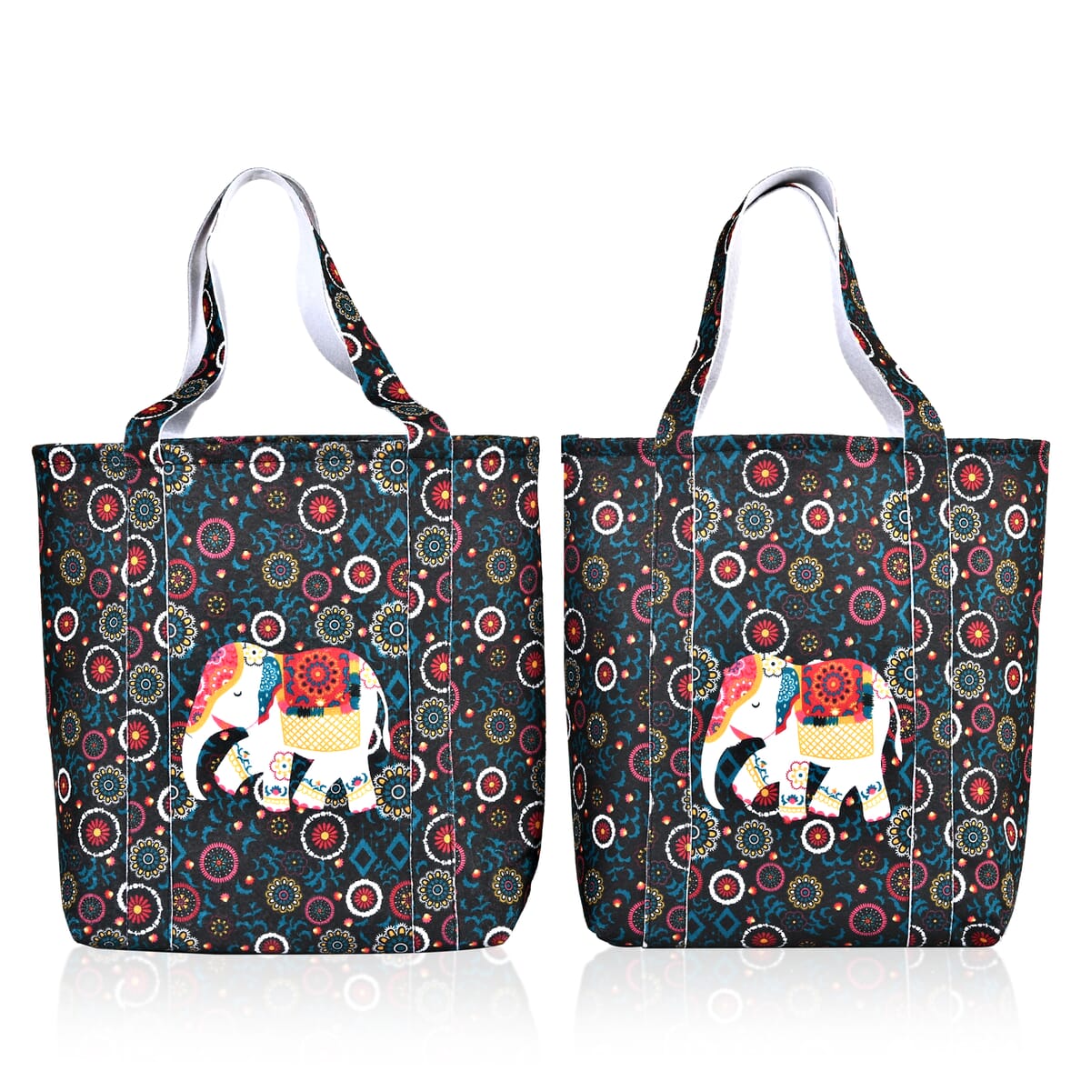 Blue Vivid Digital Elephant Printed Fabric Tote Bag (Buy One Get One Free) image number 0
