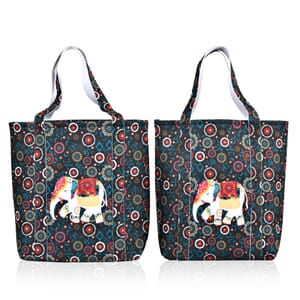 Blue Vivid Digital Elephant Printed Fabric Tote Bag (Buy One Get One Free)