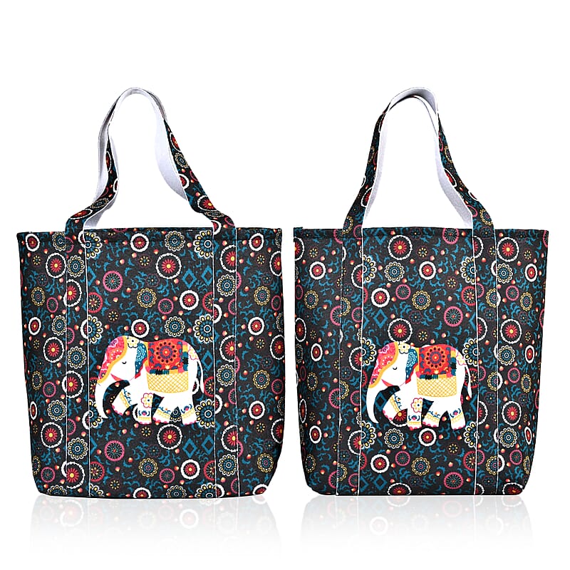Blue Vivid Digital Elephant Printed Fabric Tote Bag (Buy One Get One Free)