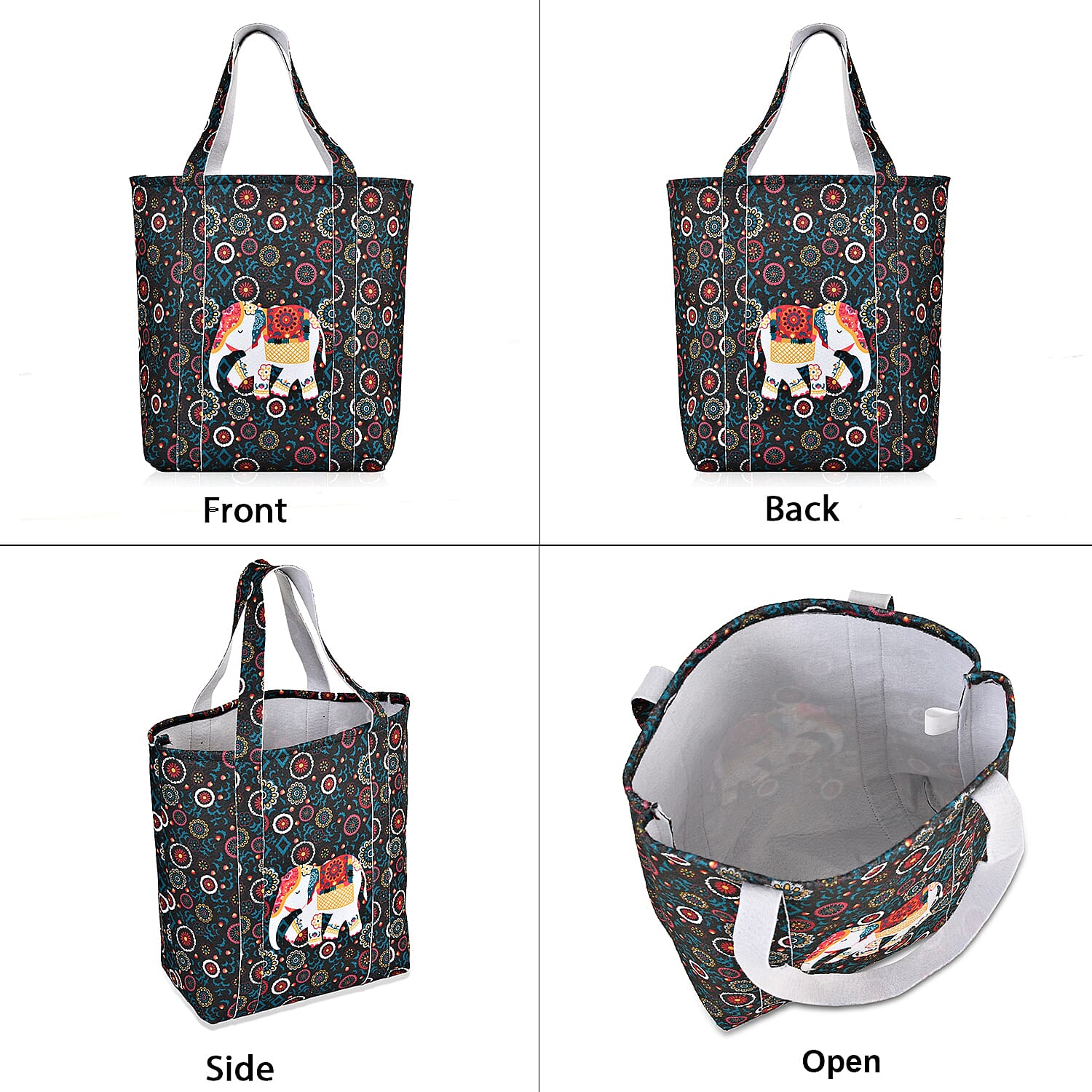 Blue Vivid Digital Elephant Printed Fabric Tote Bag (Buy One Get One Free)