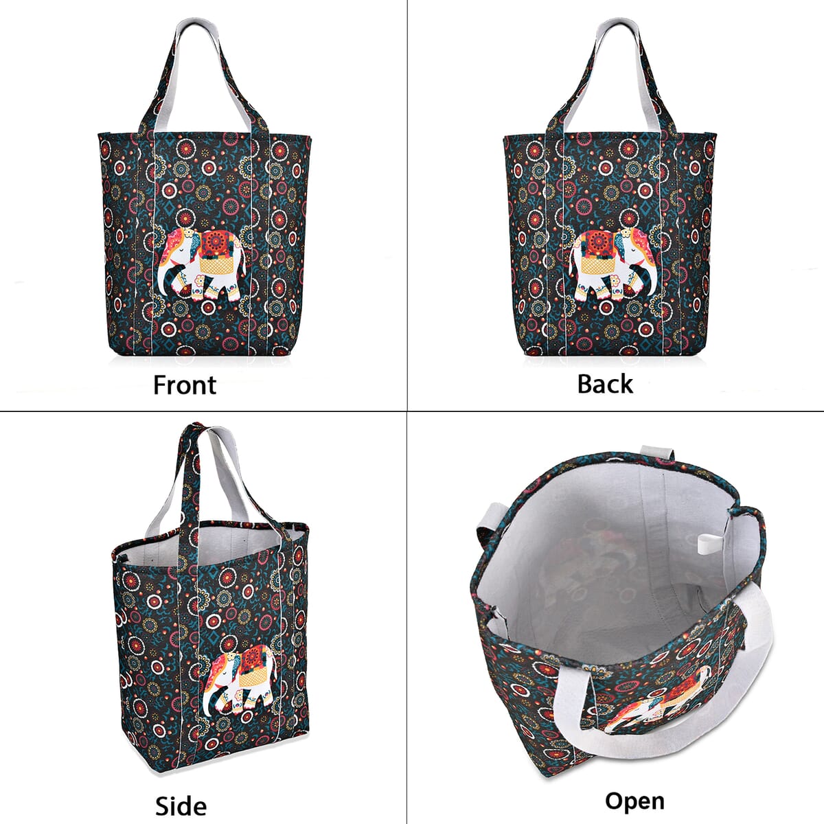 Blue Vivid Digital Elephant Printed Fabric Tote Bag (Buy One Get One Free) image number 4