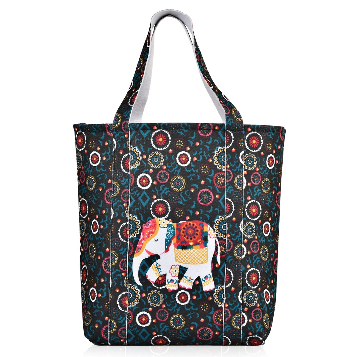Blue Vivid Digital Elephant Printed Fabric Tote Bag (Buy One Get One Free) image number 5