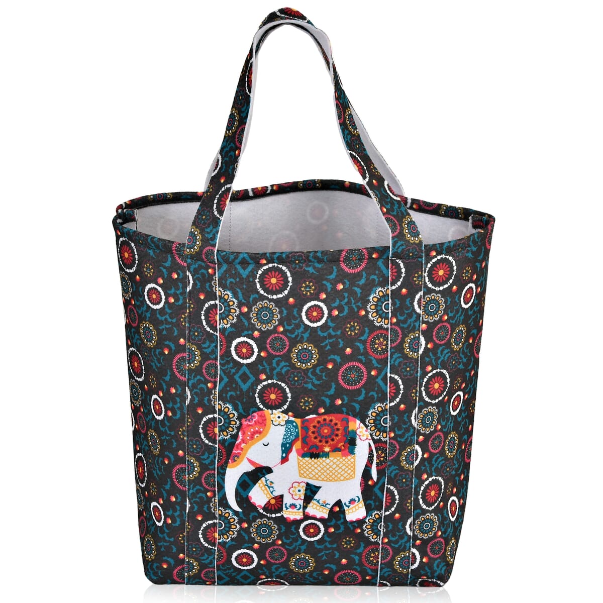 Blue Vivid Digital Elephant Printed Fabric Tote Bag (Buy One Get One Free) image number 6