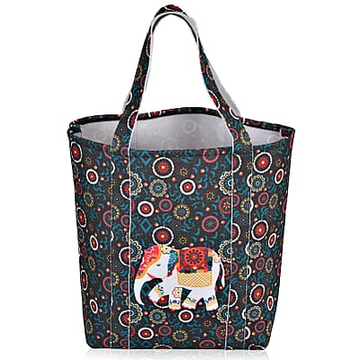 Blue Vivid Digital Elephant Printed Fabric Tote Bag (Buy One Get One Free)