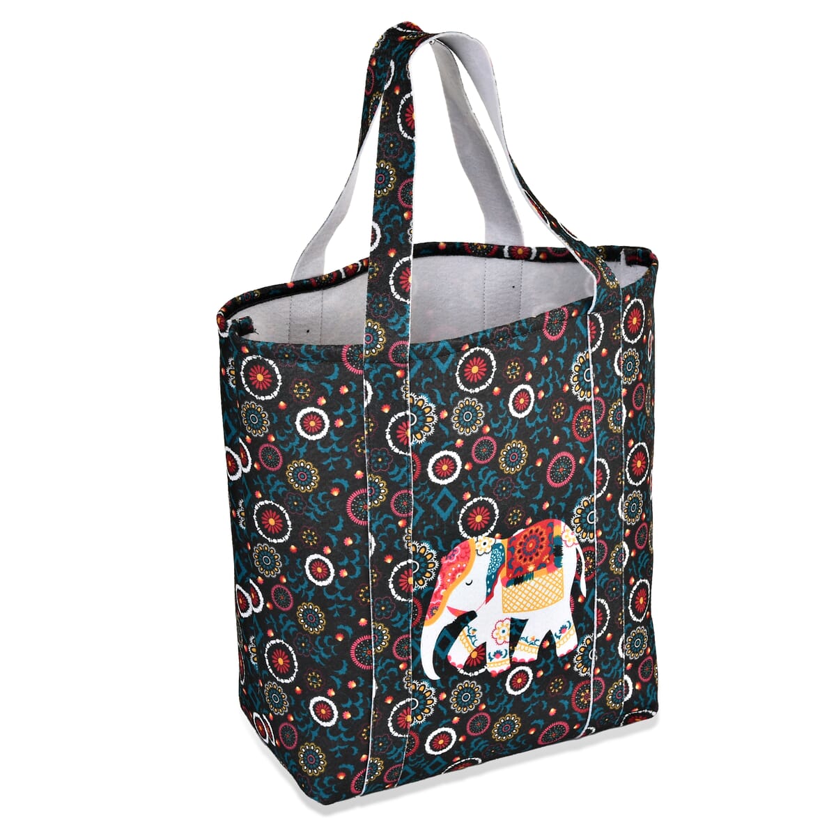 Blue Vivid Digital Elephant Printed Fabric Tote Bag (Buy One Get One Free) image number 7