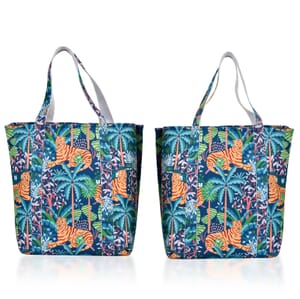 Blue Vivid Digital Tiger Printed Fabric Tote Bag (Buy One Get One Free)