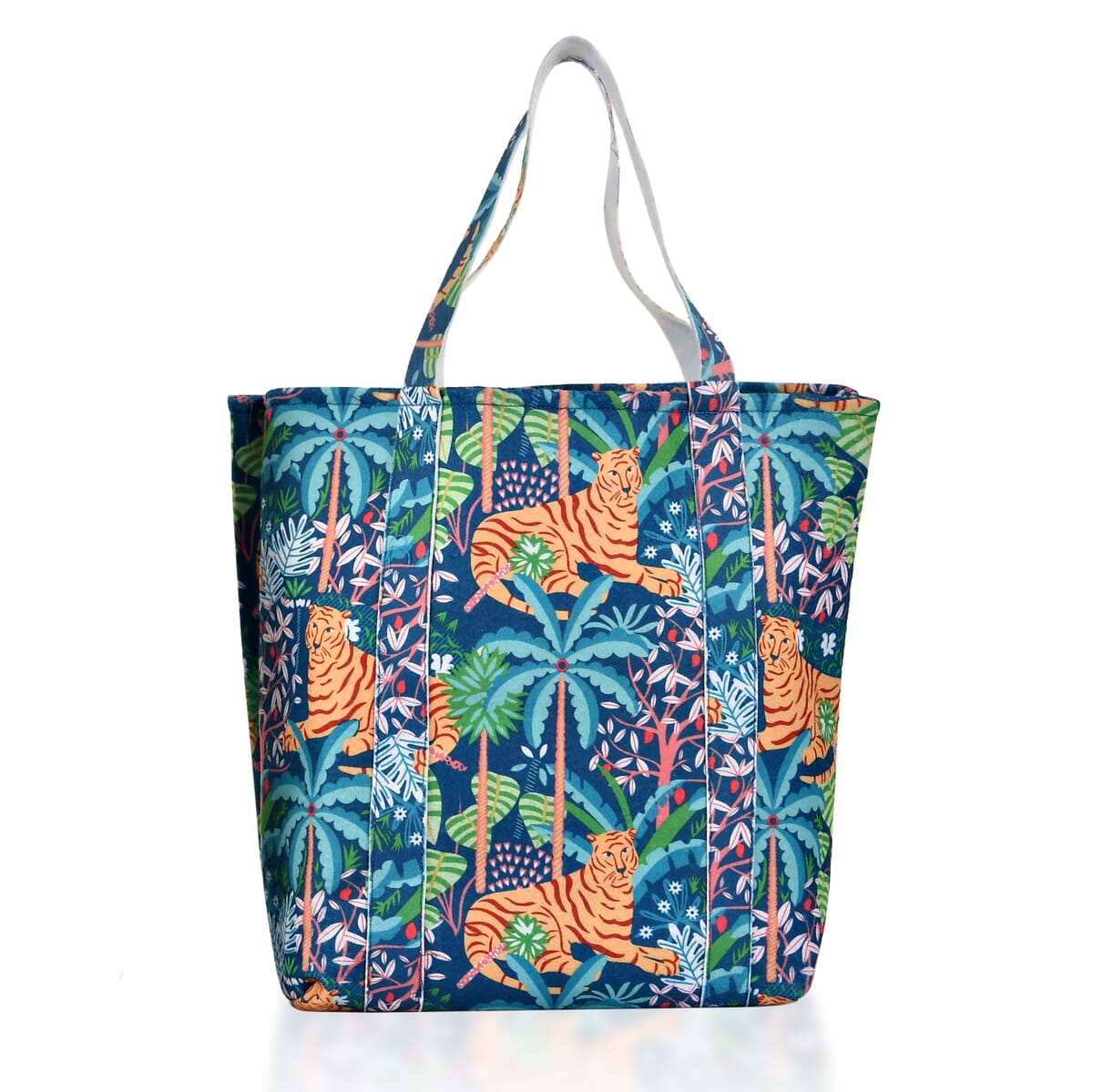 Blue Vivid Digital Lion Printed Fabric Tote Bag (Buy One Get One Free) image number 5