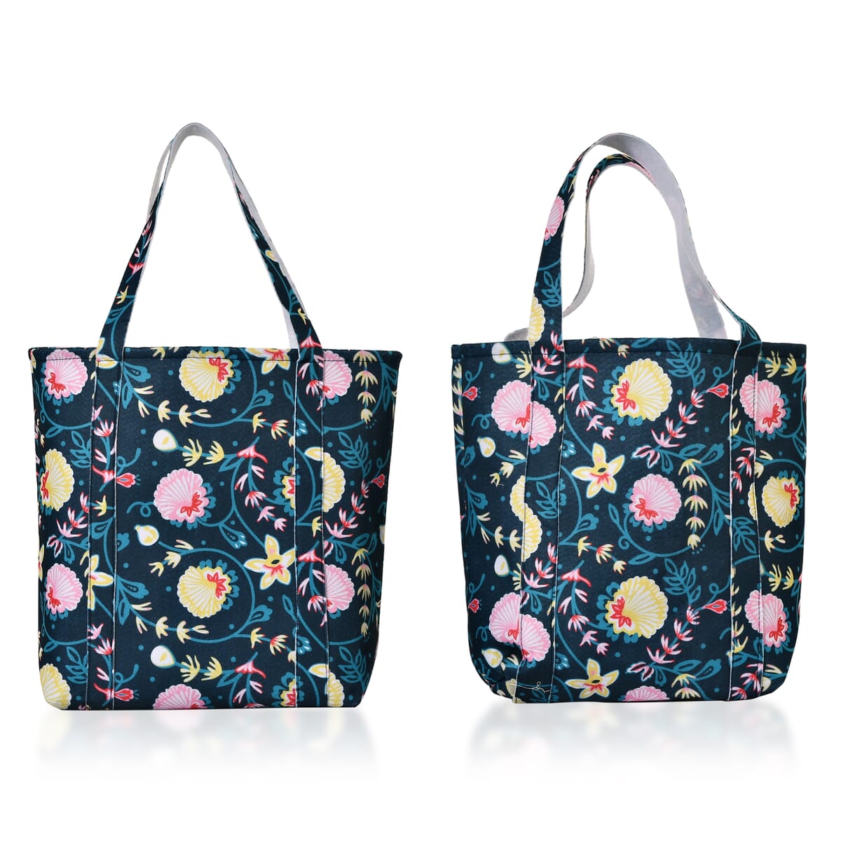 Sky Blue Vivid Digital Floral Printed Fabric Tote Bag (Buy One Get One Free) image number 0