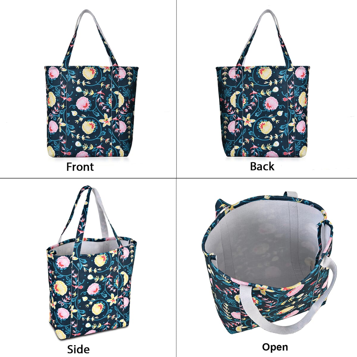Sky Blue Vivid Digital Floral Printed Fabric Tote Bag (Buy One Get One Free) image number 4