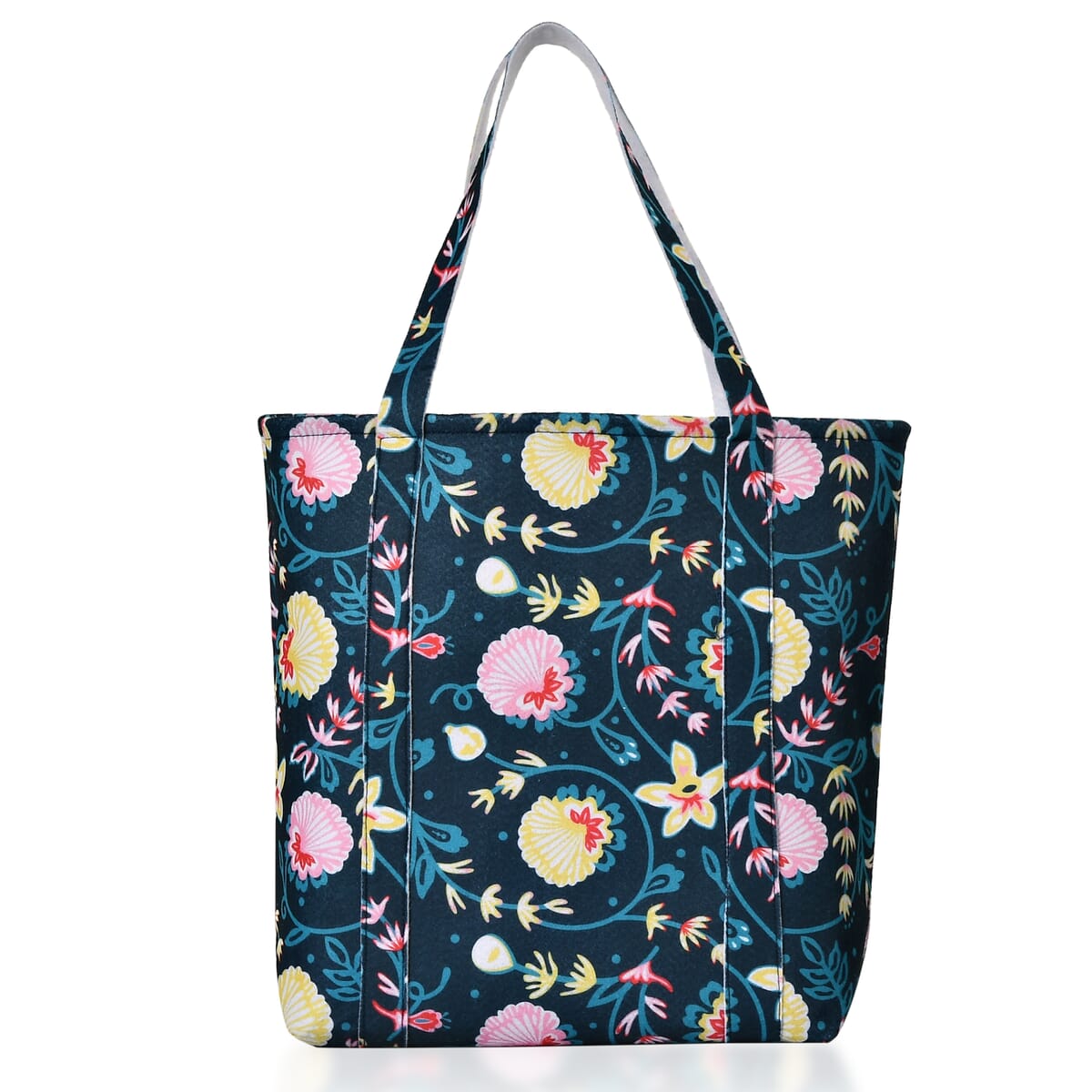 Sky Blue Vivid Digital Floral Printed Fabric Tote Bag (Buy One Get One Free) image number 5