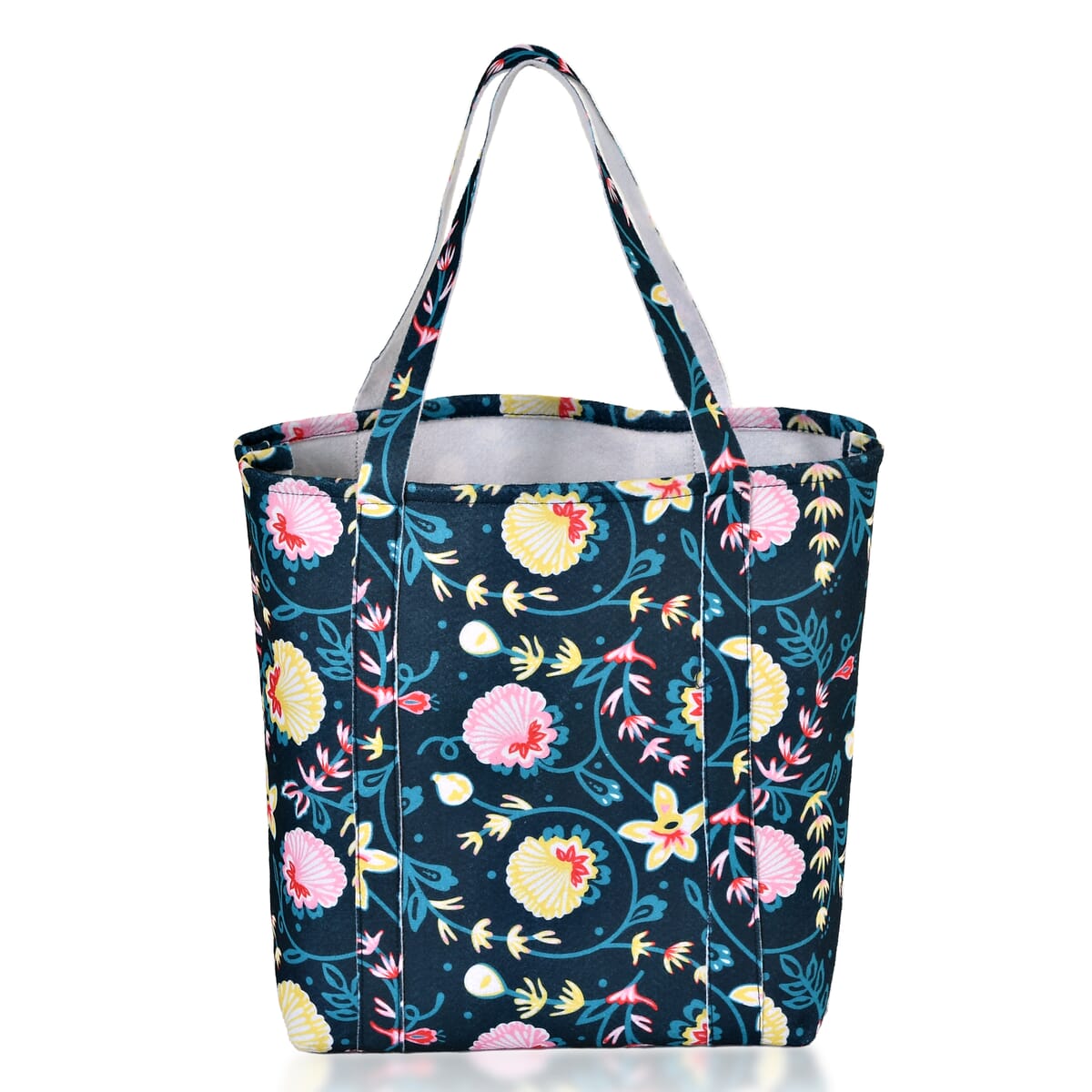 Sky Blue Vivid Digital Floral Printed Fabric Tote Bag (Buy One Get One Free) image number 6