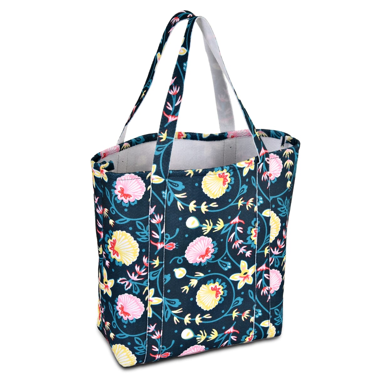 Sky Blue Vivid Digital Floral Printed Fabric Tote Bag (Buy One Get One Free) image number 7