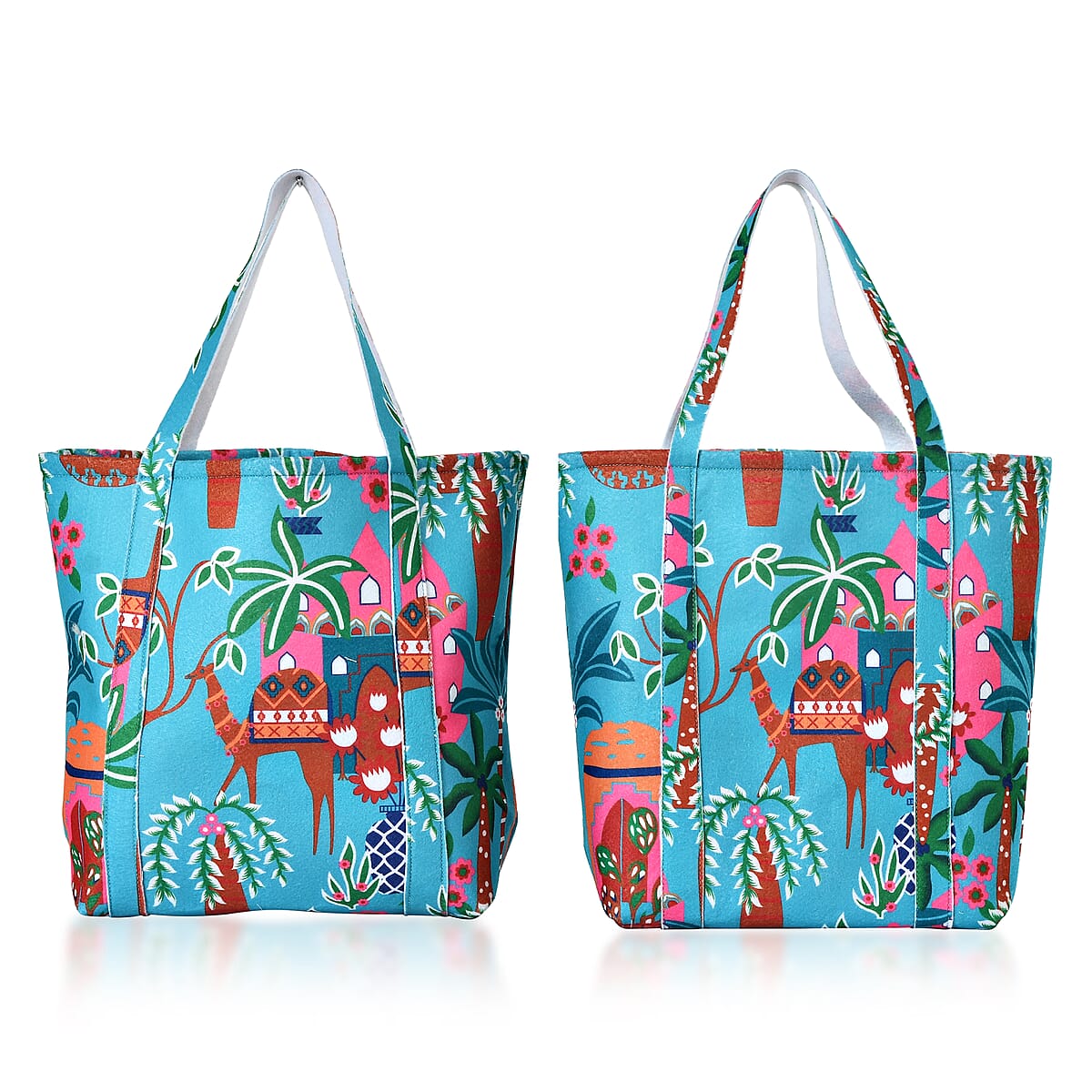 Turquoise Vivid Digital Camel Printed Fabric Tote Bag (Buy One Get One Free) image number 0