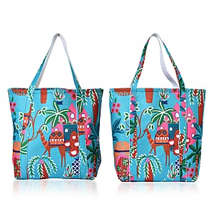 Turquoise Vivid Digital Camel Printed Fabric Tote Bag (Buy One Get One Free)