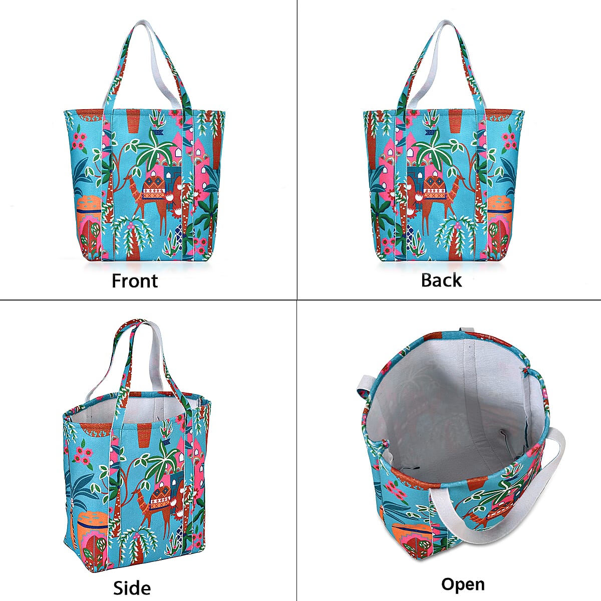 Turquoise Vivid Digital Camel Printed Fabric Tote Bag (Buy One Get One Free) image number 4
