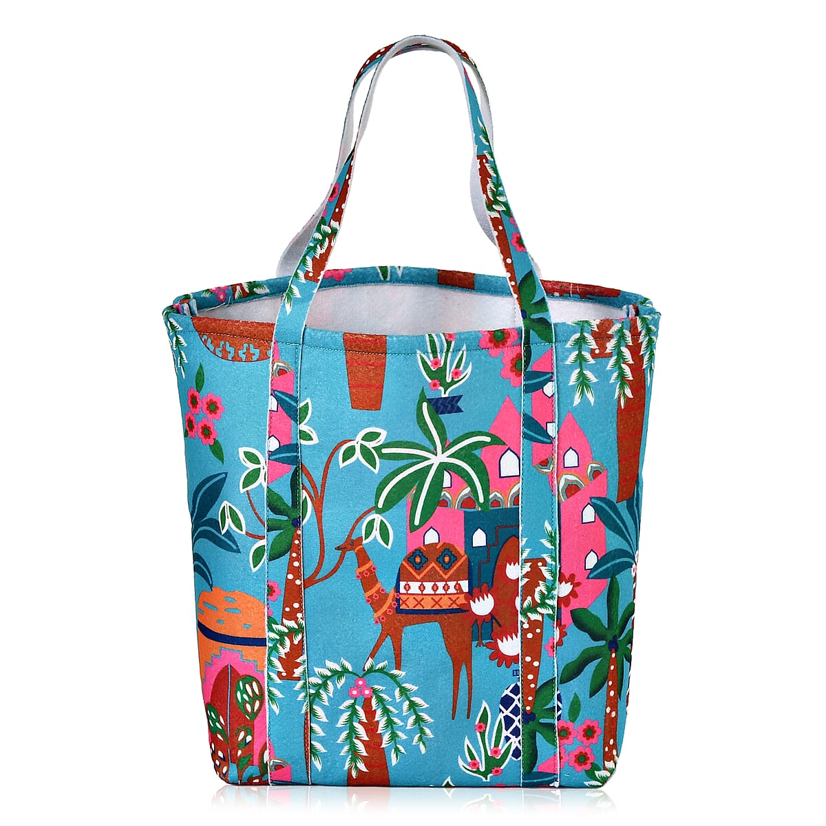 Turquoise Vivid Digital Camel Printed Fabric Tote Bag (Buy One Get One Free) image number 6