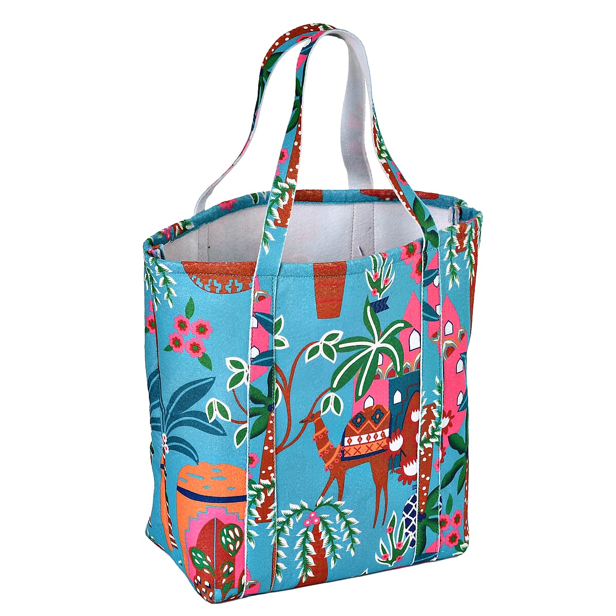 Turquoise Vivid Digital Camel Printed Fabric Tote Bag (Buy One Get One Free) image number 7