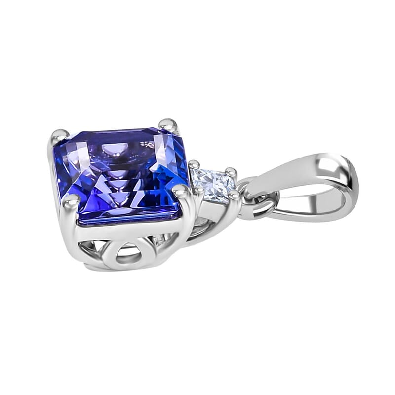 Rhapsody Asscher Cut AAAA Tanzanite and Diamond E-F VS 2.10 ctw Pendant without Chain in 950 Platinu