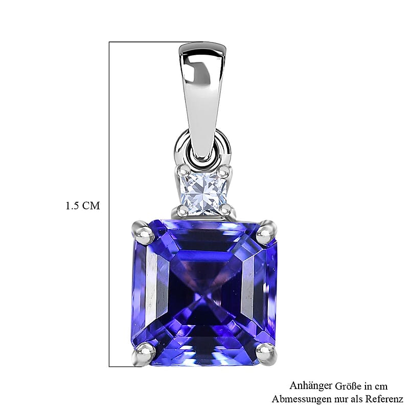 Rhapsody Asscher Cut AAAA Tanzanite and Diamond E-F VS 2.10 ctw Pendant without Chain in 950 Platinu