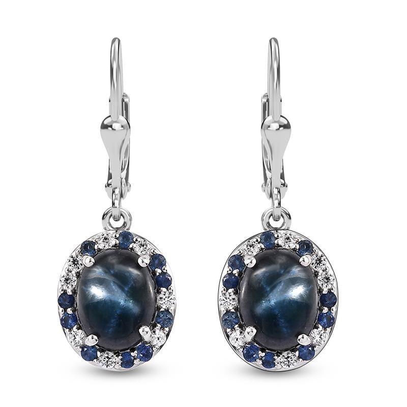 D'Joy Blue Star Sapphire (DF) and Multi Gemstone 7.30 ctw Celestial Earrings in Rhodium Over Sterling Silver
