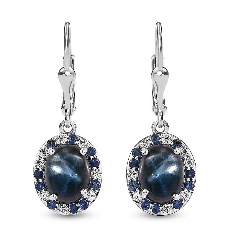 D'Joy Blue Star Sapphire (DF) and Multi Gemstone 7.30 ctw Celestial Earrings in Rhodium Over Sterling Silver
