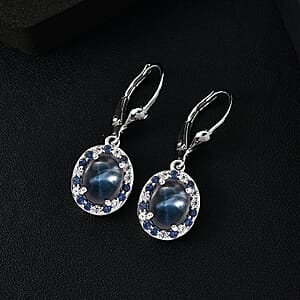 D'Joy Blue Star Sapphire (DF) and Multi Gemstone 7.30 ctw Celestial Earrings in Rhodium Over Sterling Silver