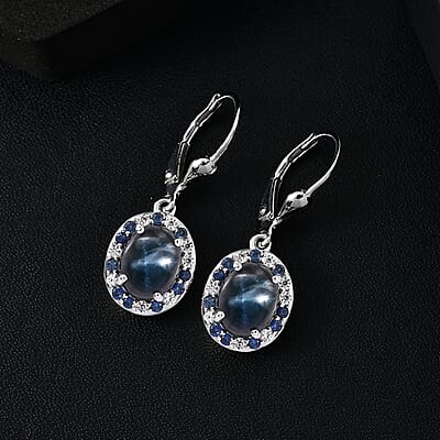 D'Joy Blue Star Sapphire (DF) and Multi Gemstone 7.30 ctw Celestial Earrings in Rhodium Over Sterling Silver