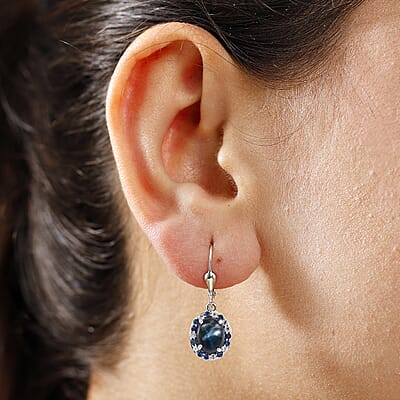 D'Joy Blue Star Sapphire (DF) and Multi Gemstone 7.30 ctw Celestial Earrings in Rhodium Over Sterling Silver