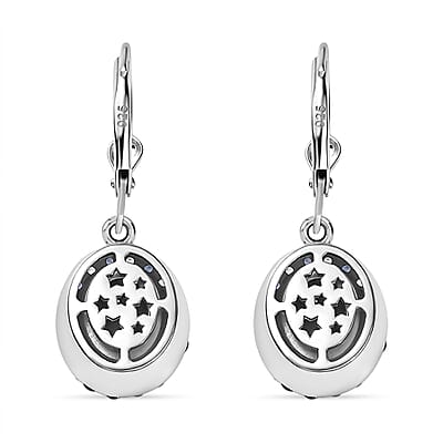 D'Joy Blue Star Sapphire (DF) and Multi Gemstone 7.30 ctw Celestial Earrings in Rhodium Over Sterling Silver