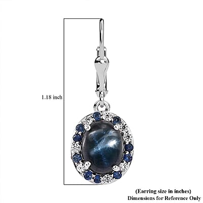 D'Joy Blue Star Sapphire (DF) and Multi Gemstone 7.30 ctw Celestial Earrings in Rhodium Over Sterling Silver