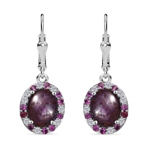 Indian Star Ruby and Multi Gemstone 7.80 ctw Celestial Earrings in Rhodium Over Sterling Silver