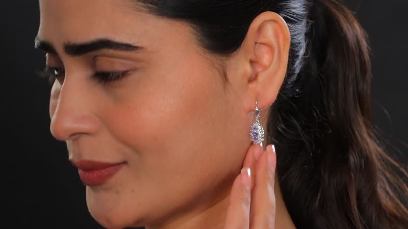 Tanzanite, White Zircon Lever Back Earrings in Rhodium Over Sterling Silver 2.10 ctw