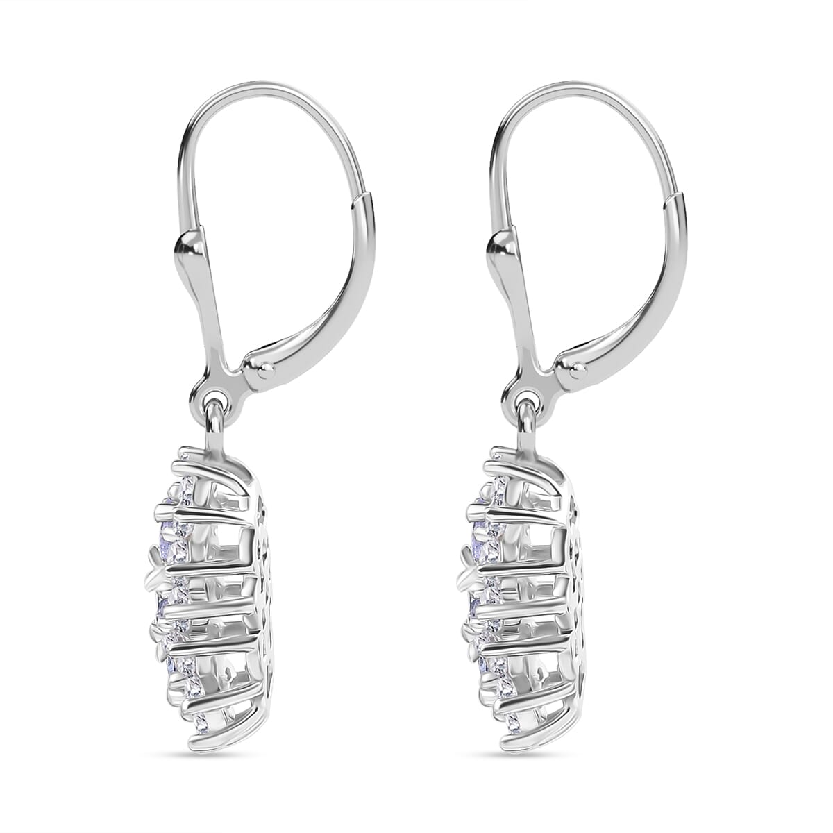 D'Joy Tanzanite and White Zircon 2.10 ctw Blooming Flower Lever Back Earrings in Rhodium Over Sterling Silver image number 3
