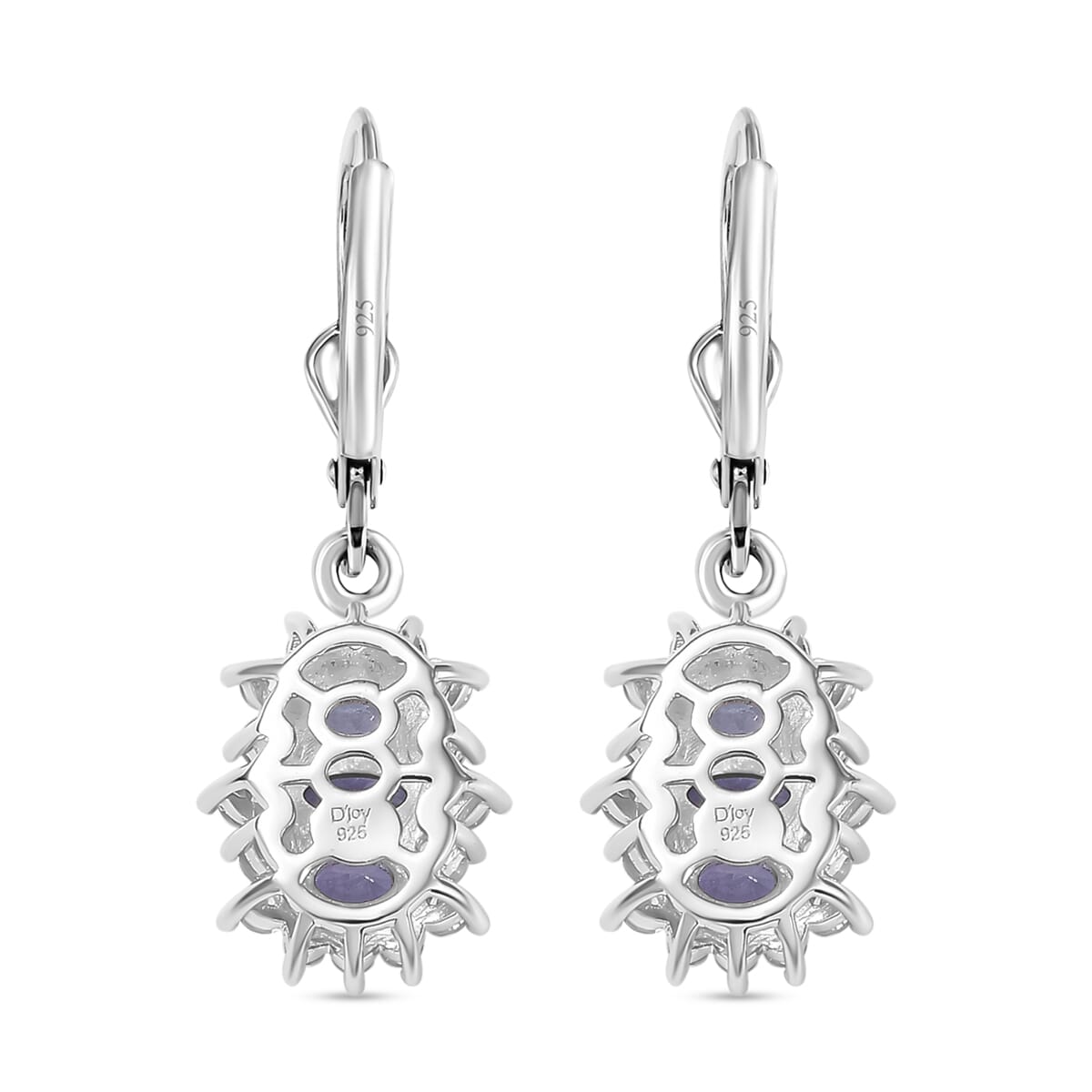 D'Joy Tanzanite and White Zircon 2.10 ctw Blooming Flower Lever Back Earrings in Rhodium Over Sterling Silver image number 4