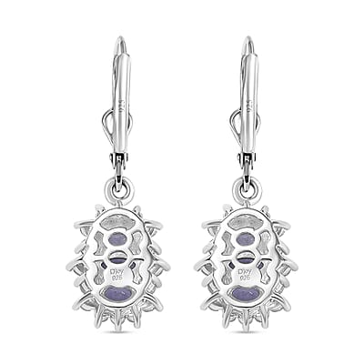 D'Joy Tanzanite and White Zircon 2.10 ctw Blooming Flower Lever Back Earrings in Rhodium Over Sterling Silver