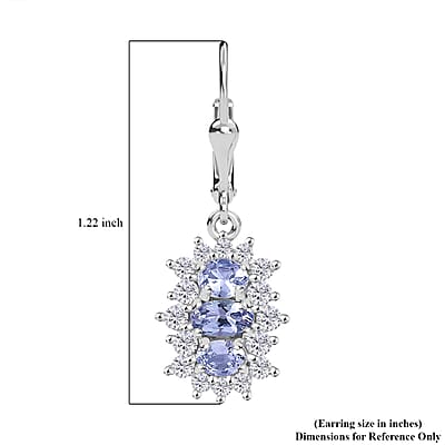 D'Joy Tanzanite and White Zircon 2.10 ctw Blooming Flower Lever Back Earrings in Rhodium Over Sterling Silver