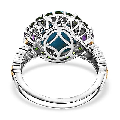 D'Joy Sleeping Beauty Turquoise and Multi Gemstone 5.40 ctw Celestial Halo Ring in Vermeil YG and Rhodium Over Sterling Silver (Size 10.0)
