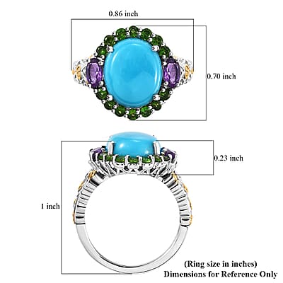 D'Joy Sleeping Beauty Turquoise and Multi Gemstone 5.40 ctw Celestial Halo Ring in Vermeil YG and Rhodium Over Sterling Silver (Size 10.0)