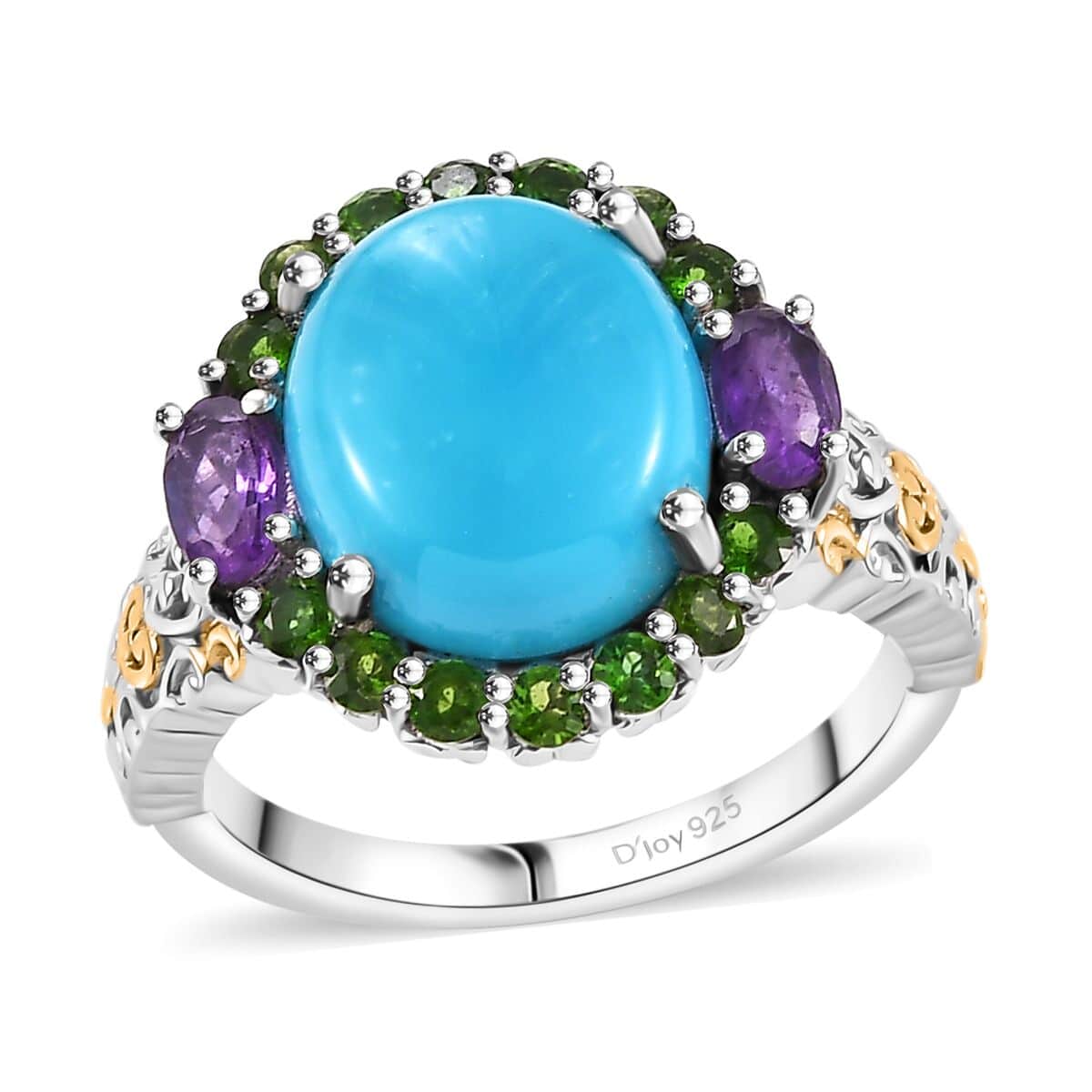 Sleeping Beauty Turquoise and Multi Gemstone 5.40 ctw Celestial Halo Ring in Vermeil YG and Rhodium Over Sterling Silver (Size 7.0) image number 0