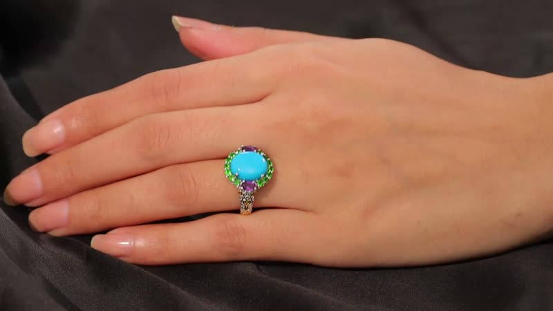 Sleeping Beauty Turquoise, Multi Gemstone Ring in Rhodium Over Sterling Silver (Size 10.0) 5.40 ctw