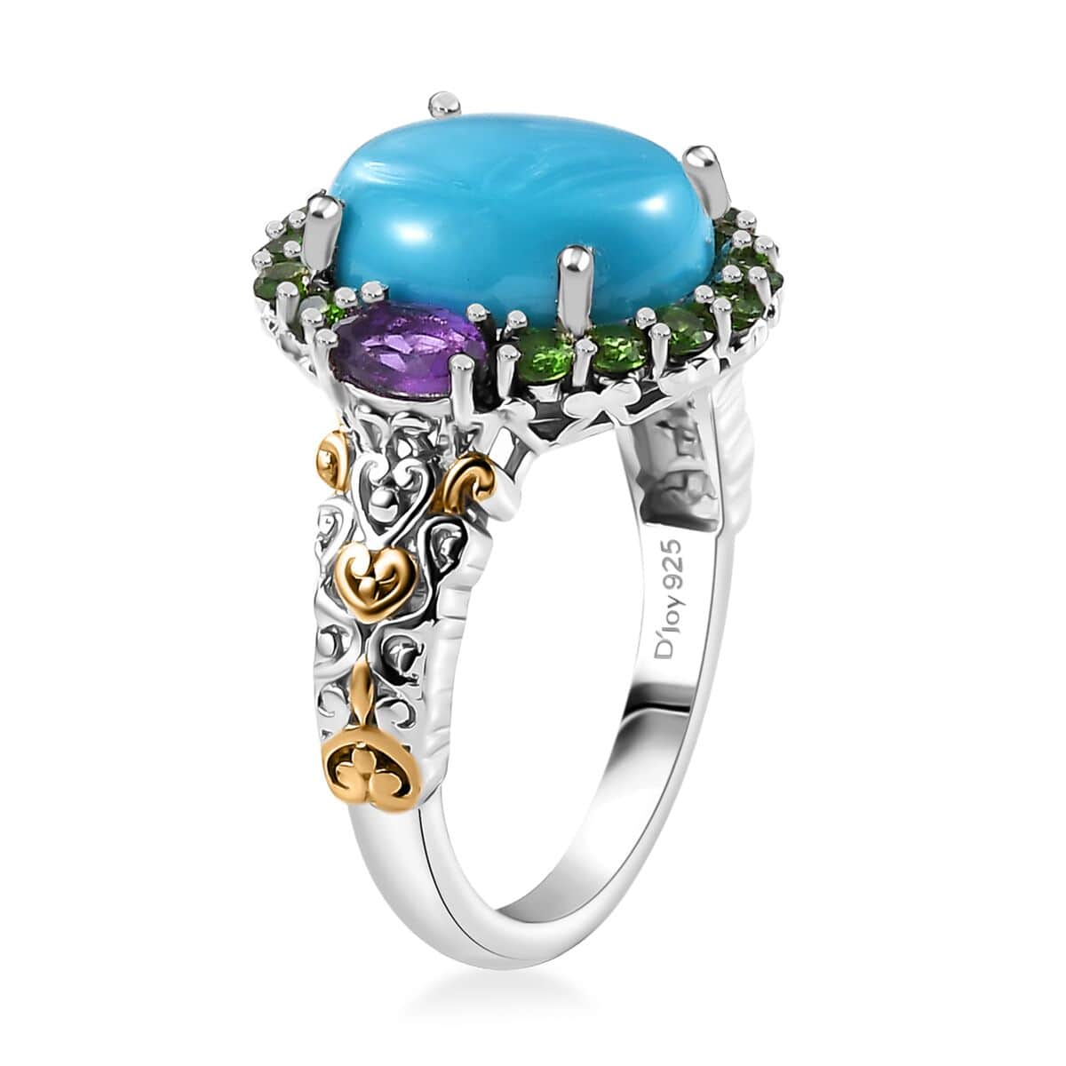 Sleeping Beauty Turquoise and Multi Gemstone 5.40 ctw Celestial Halo Ring in Vermeil YG and Rhodium Over Sterling Silver (Size 7.0) image number 3