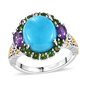 Sleeping Beauty Turquoise and Multi Gemstone 5.40 ctw Celestial Halo Ring in Vermeil YG and Rhodium Over Sterling Silver (Size 9.0)
