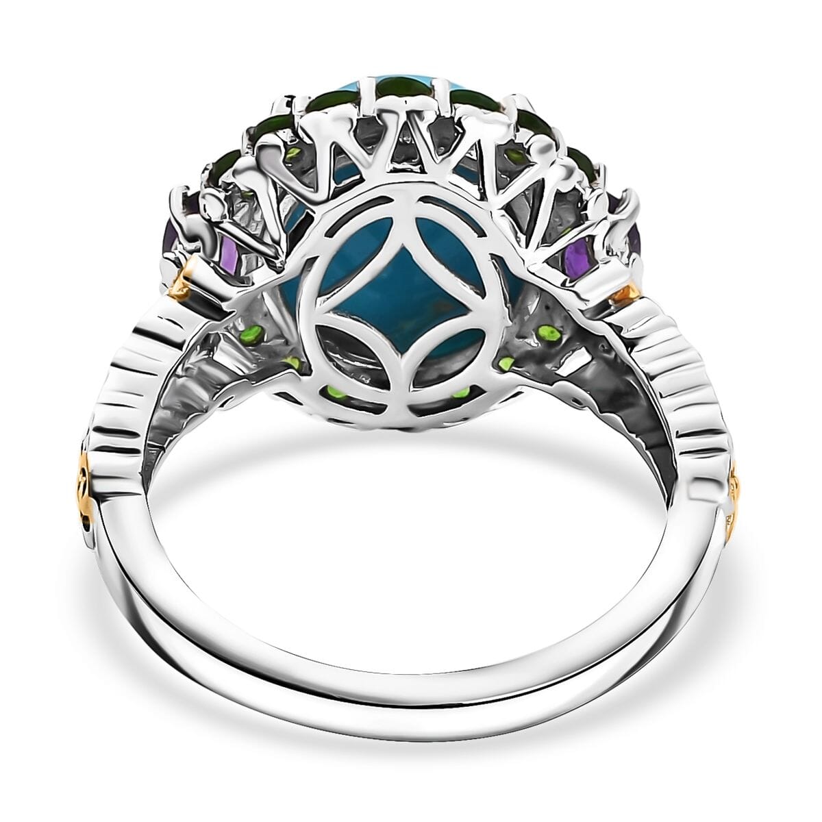 Sleeping Beauty Turquoise and Multi Gemstone 5.40 ctw Celestial Halo Ring in Vermeil YG and Rhodium Over Sterling Silver (Size 9.0) image number 4