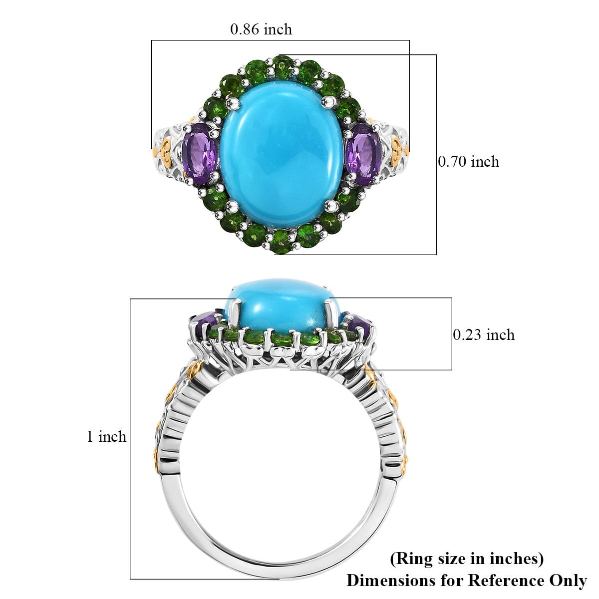 Sleeping Beauty Turquoise and Multi Gemstone 5.40 ctw Celestial Halo Ring in Vermeil YG and Rhodium Over Sterling Silver (Size 9.0) image number 5
