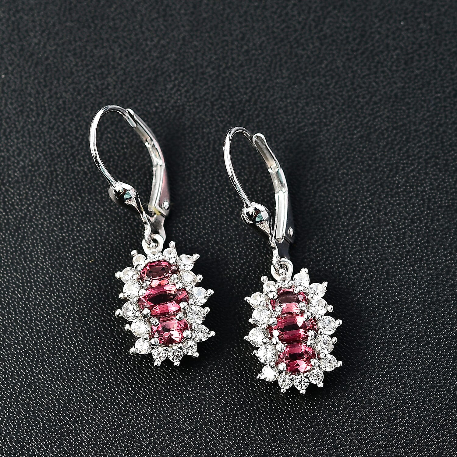 Tanzanite, White Zircon Lever Back Earrings in Rhodium Over Sterling Silver 2.10 ctw